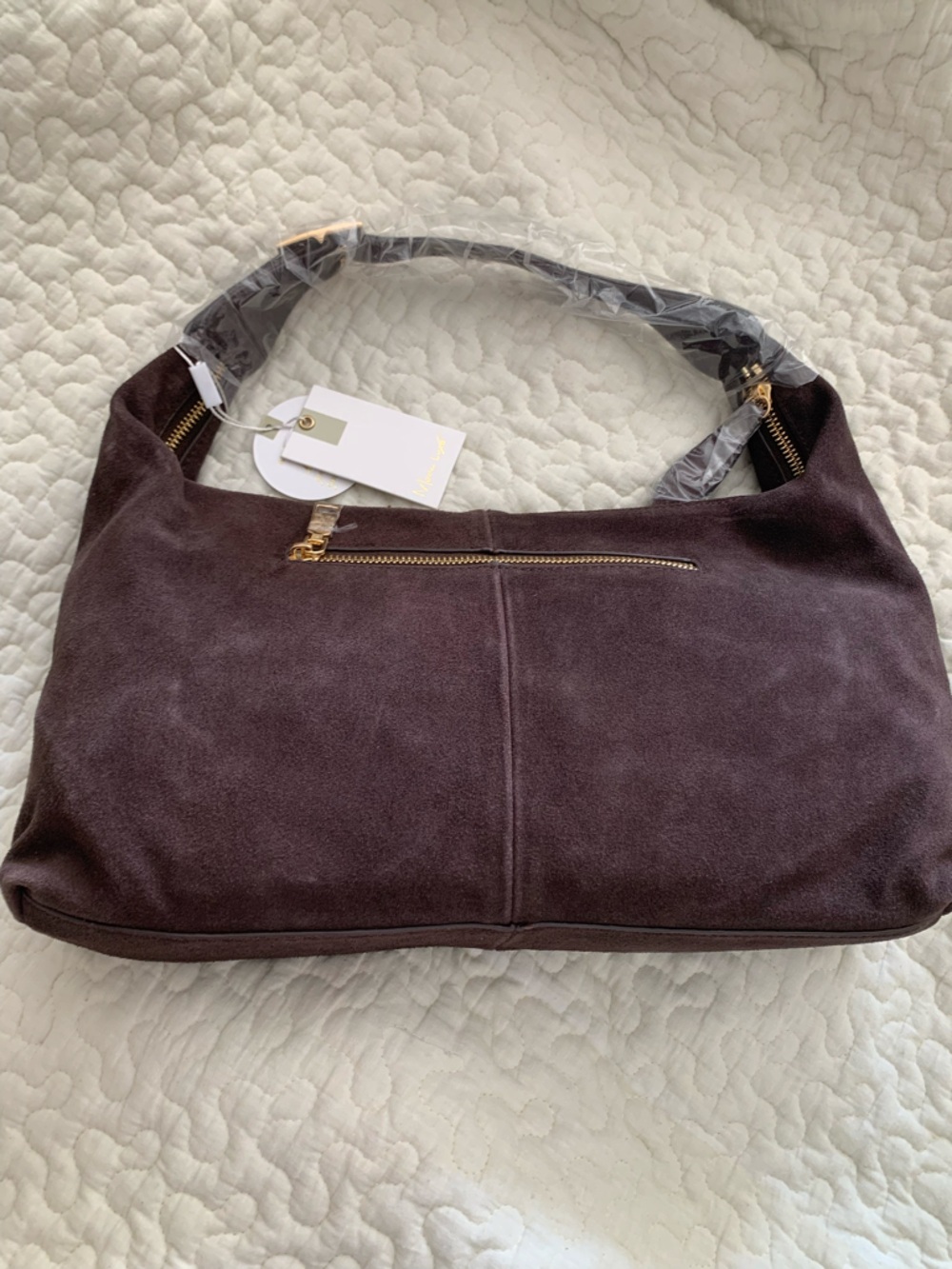 NEW Moda Luxe Maple Suede Hobo handbag leather chocolate NWT